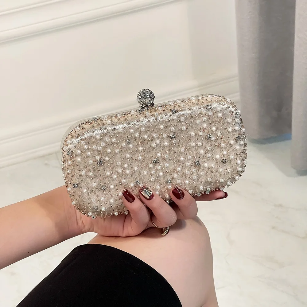 

Роскошный жемчужный элегантный клатч для женщин, стильный расшитый бисером и бриллиантами, свадебный банкет, праздничный платье, сумка с длинной цепочкой, сумки