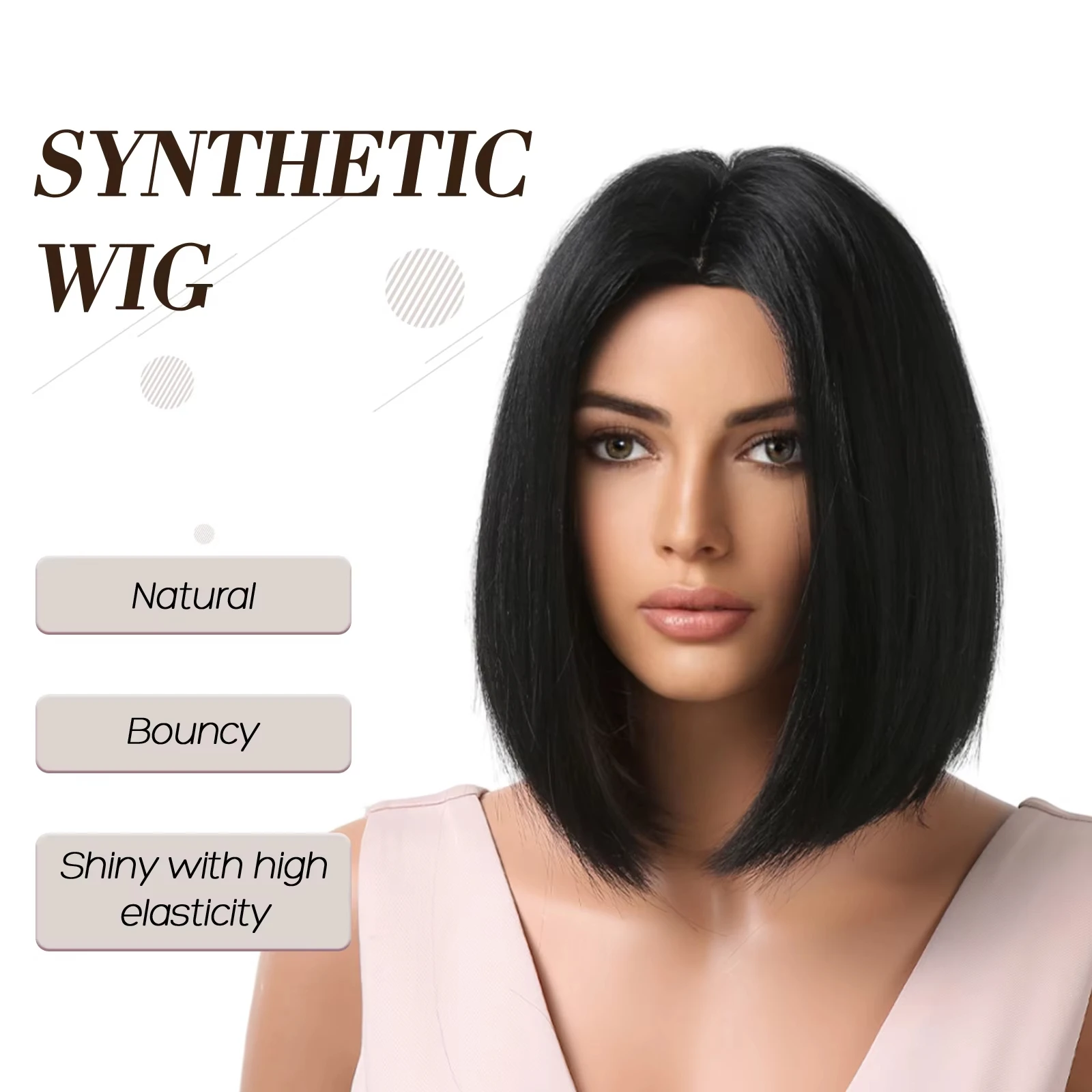 شعر مستعار اصطناعي لتصفيفة الشعر باللون الأسود في المنتصف لحفلات الهالوين، شعر مستعار كوسبلاي يوميًا بدرجة حرارة عالية