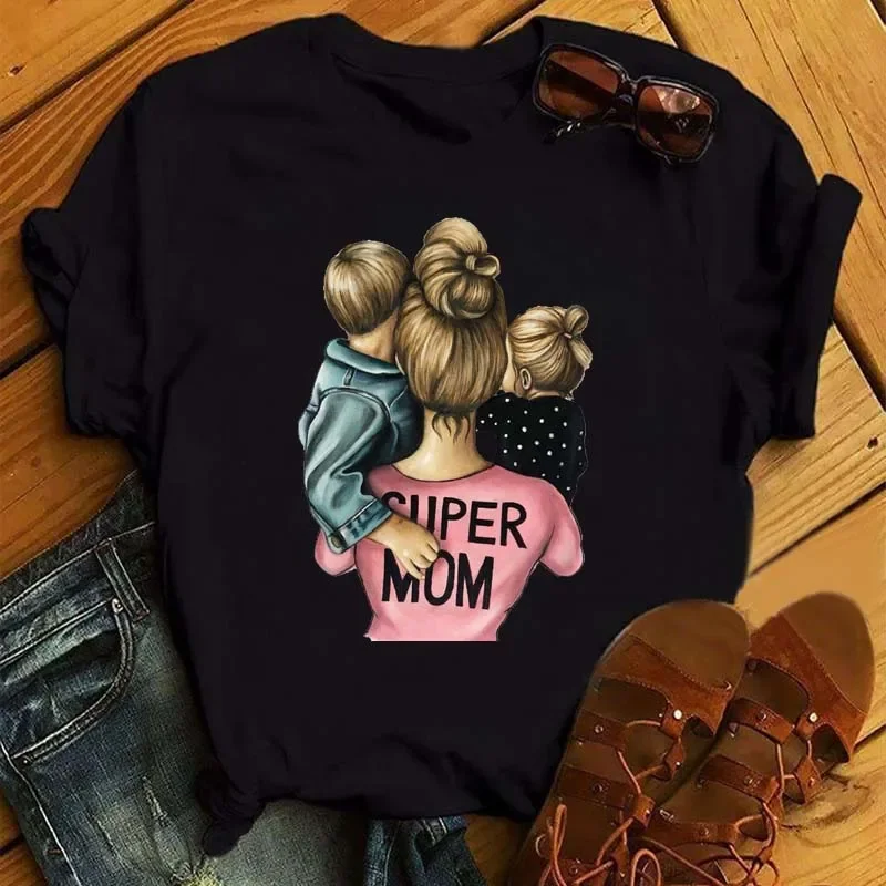 T-shirts Women Super Boys Cute Mom Crown Mother Mama Ladies Fashion Clothes Cartoon Graphic Tshirt Top Print Female Tees