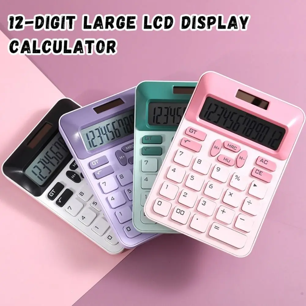Solar&Battery Scientific Calculator Dual Power Supply 12-Digit Math Calculator Large LCD Display Standard Function Calculator