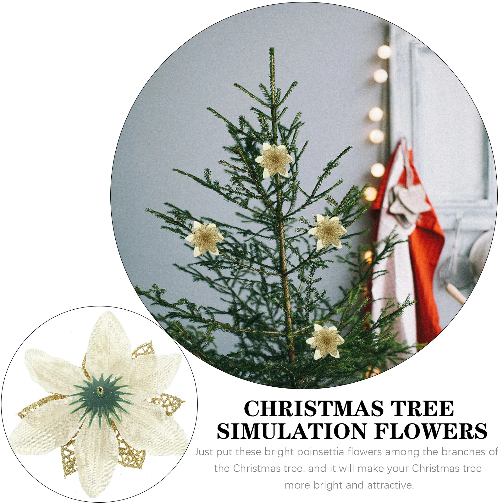 

12Pcs Christmas Glitter Artificial Poinsettia Flowers Xmas Tree Decor Faux Floral Decorative Holiday Display Glitter Poinsettia