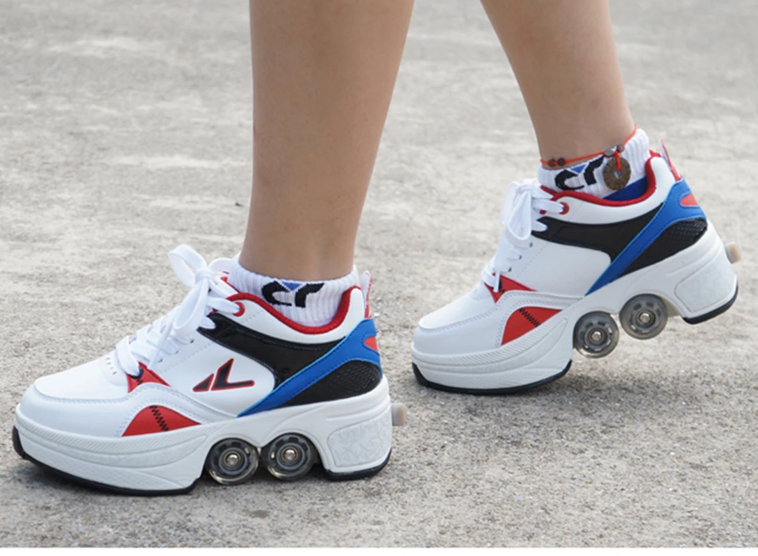 أحذية تزلج دوارة بأربع عجلات للأطفال، أحذية رياضية باركور تشوه غير رسمية، أحذية تزلج للكبار، هدية تزلج دوارة رياضية مخصصة لمرحلة الكبار