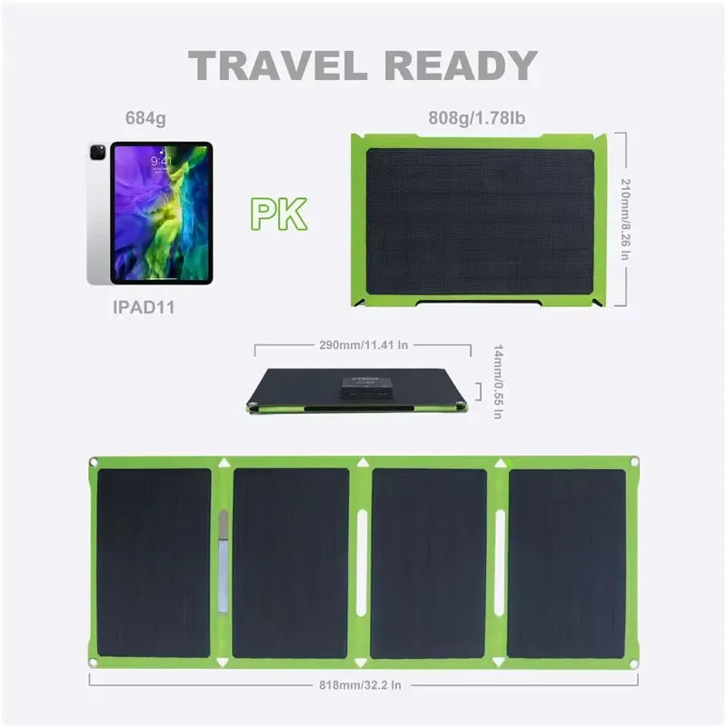 30W Quick Charge Portable Foldable Solar Panel Charger Multifunctional Ultrathin Hiking High Convert Rate