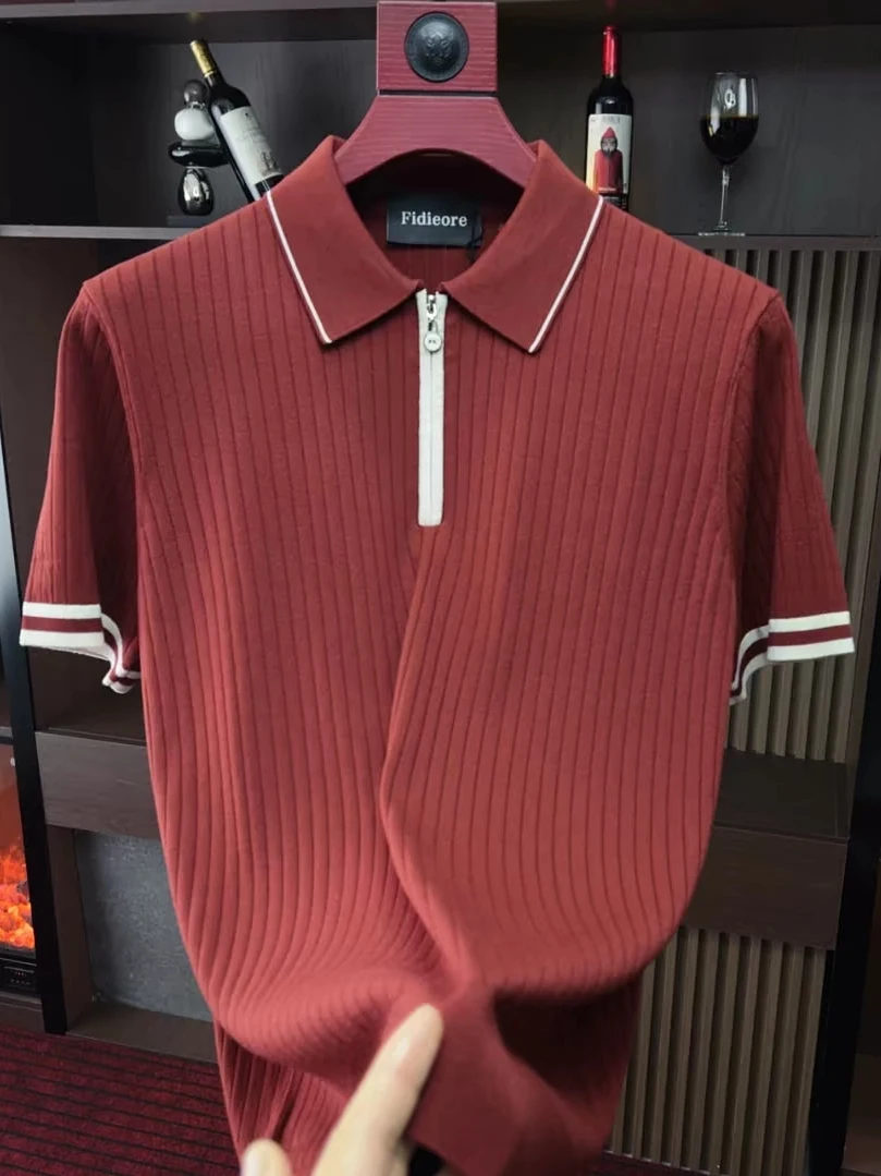 

High Quality Spring Autumn Short Sleeve Knitted Shirt No Ironing Required Fashionable Business Light Luxury Flowing Style