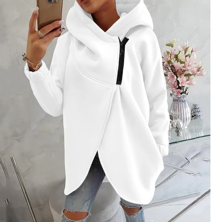 Vrouwen Dikke Jassen Capuchon Lange Mouw Rits Sweatshirt Vest Onregelmatige Warme Casual Solid Hoodies Sweatshirts Winter 2025