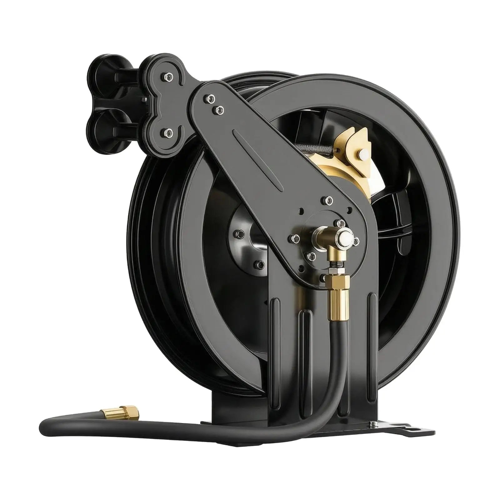 Wall Mount Steel Retractable Hose Reel Heavy Duty Auto Return Water Air Line Storage for Garage Pneumatic Work