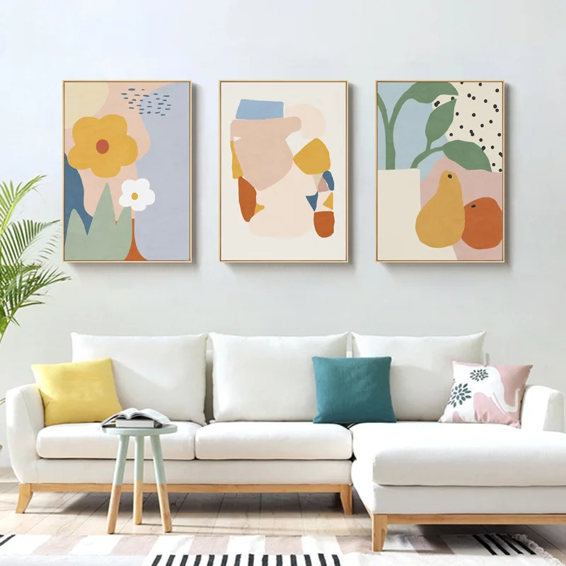 Nordic small fresh decoration living room warm color abstract plant dining room canvas painting