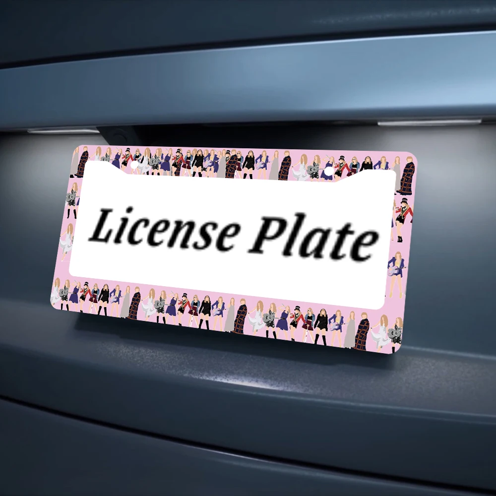الوردي الملونة الموسيقار نمط 2 حفرة إطار لوحة الترخيص مادة الألومنيوم 6x12 بوصة مع المسمار مجموعة هدية تزيين السيارة #5