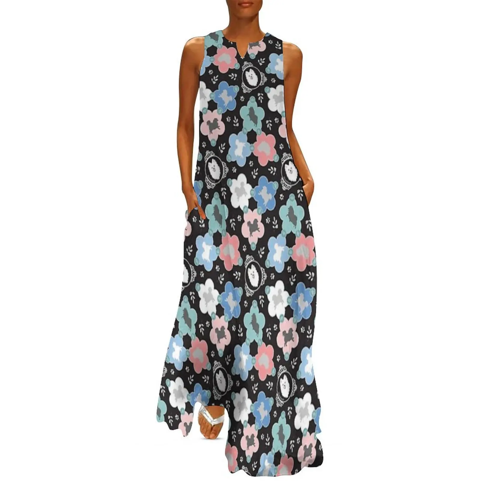 

Japanese Spitz Dog Floral Triad - Charcoal Black Long Dress women's summer clothing 2025 sexy dress ceremony dresses