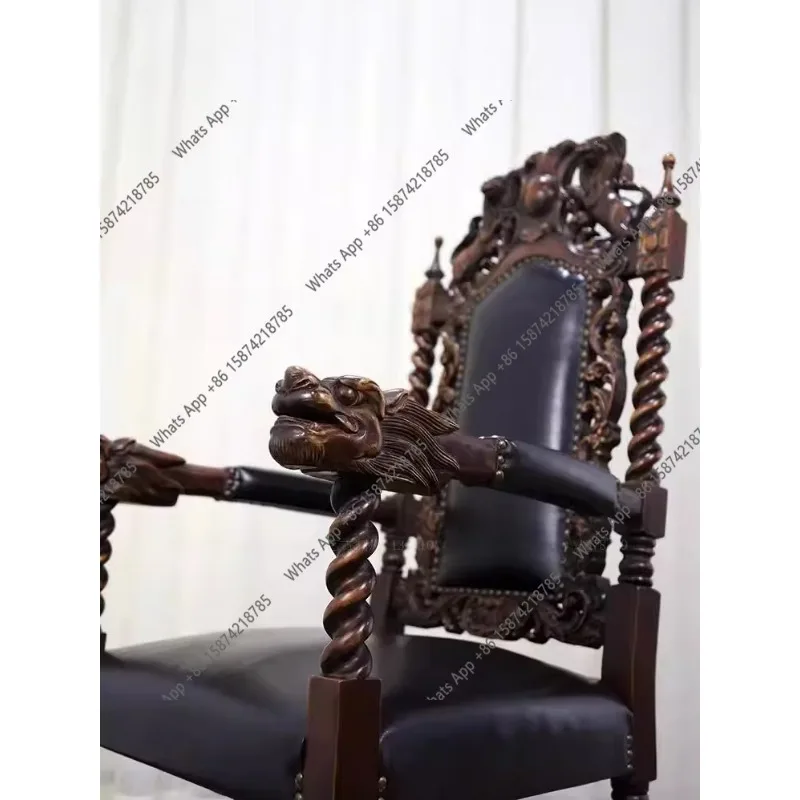 X69 French-style Replica Solid Wood Tenon And Mortise Classical Dining Chair Western Nostalgia Deep Relief Computer Chair Villa
