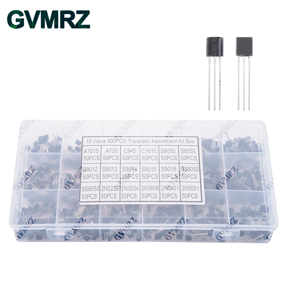 900PCS 18Values Transistor Assortment Kit A1015 S8050 S8550 S9012 2N2222 2N3904 2N5551 Box for Electronics DIY Projects