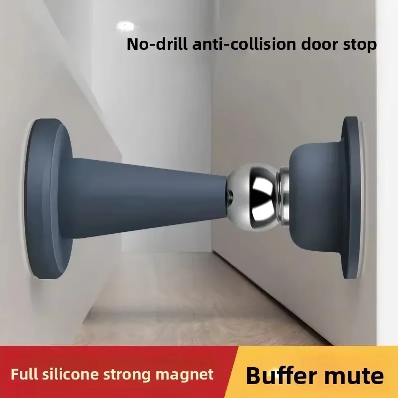 Drill‑Free Magnetic Floor Door Stopper, New Silicone Anti‑Collision Door Bumper, Strong Magnet Door Catch, Wall/Floor Mount Door