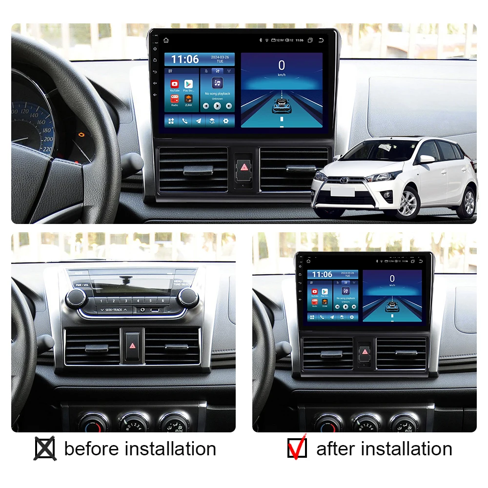 Android 14 Wireless Carplay Auto For Toyota Vios Yaris 2013-2016 Car Radio Multimedia Player Stereo Wifi GPS Navigation Headunit