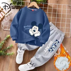 Winter Baby Girl Clothes Set Kid Boy Disney Mickey Sweatshirts Pullover & Pants 2pcs Suit Children Long Sleeve Plush Warm Suit