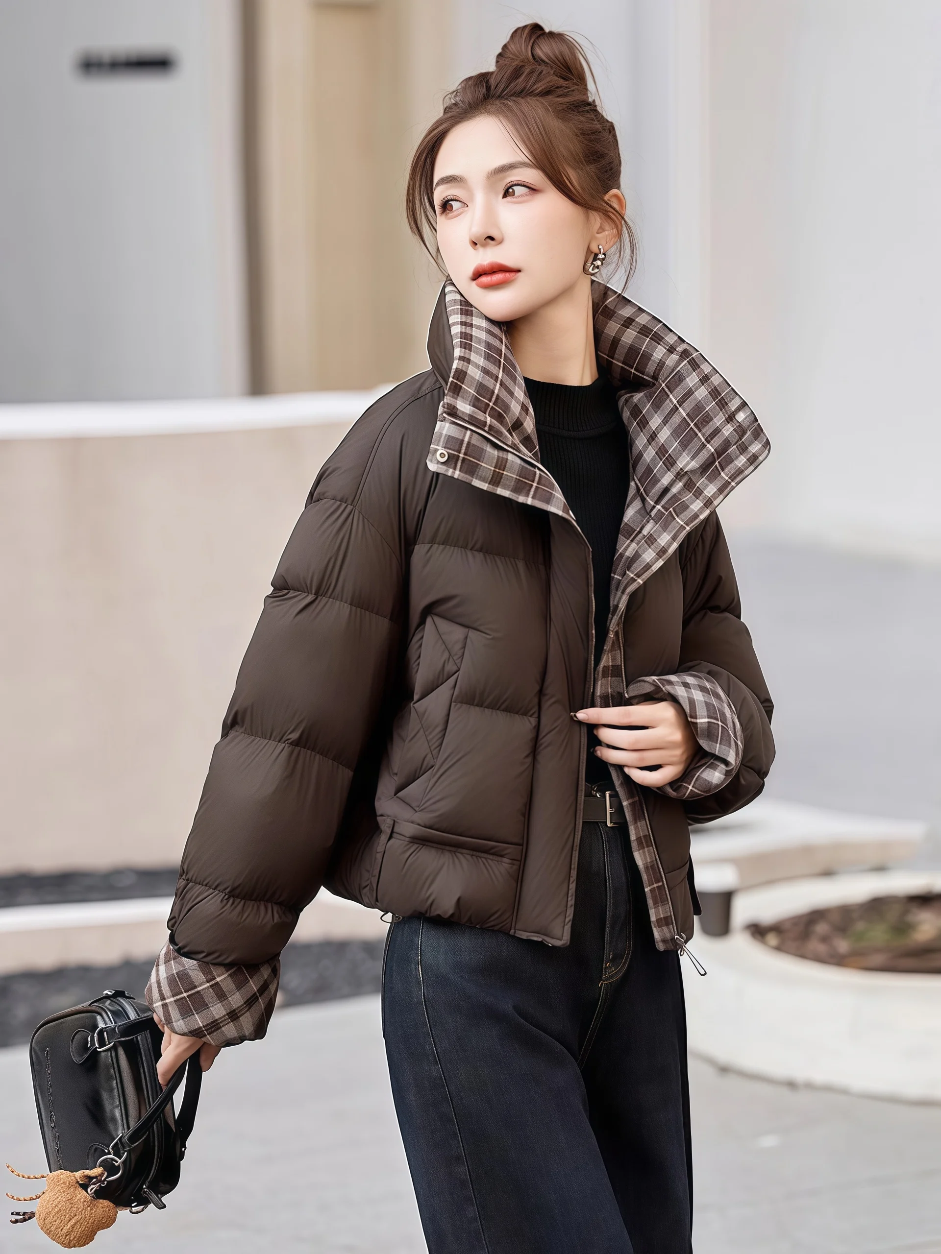 

Женская утепленная короткая куртка-пуховик свободного кроя, повседневная, с объемными рукавами, зимняя новинка, с дизайнерскими вставками