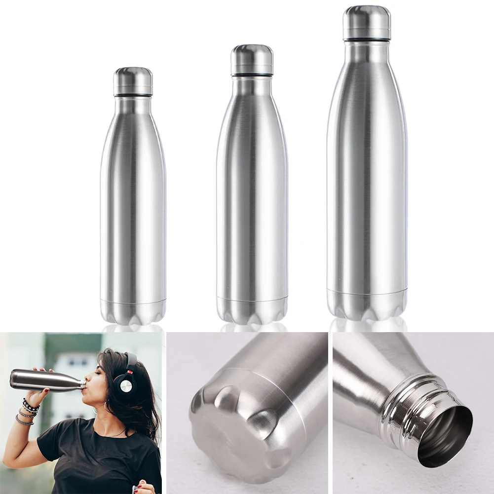 WSKEJI 1000ml Portable Sports Water Bottle Food Grade Stainless Steel Single Wall Leakproof Vacuum Cup Hot Cold Water Bottle