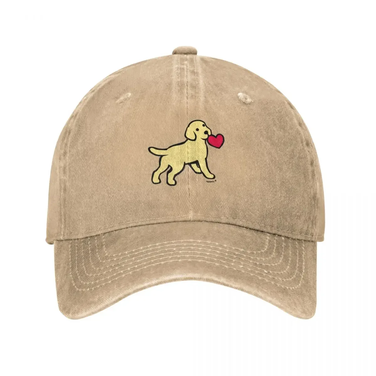 Casquette de baseball avec chiot labrador jaune pour homme et femme, chapeau de plage avec petit cœur, snap back, thé