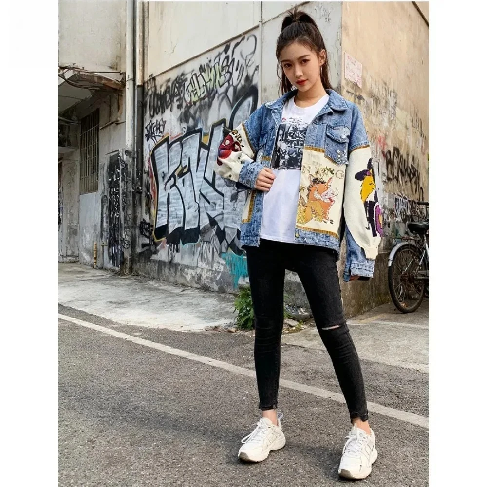 

Осень-зима 2022, новая джинсовая куртка с вязаными рукавами и шипами и бриллиантами, женская универсальная куртка в стиле ретро