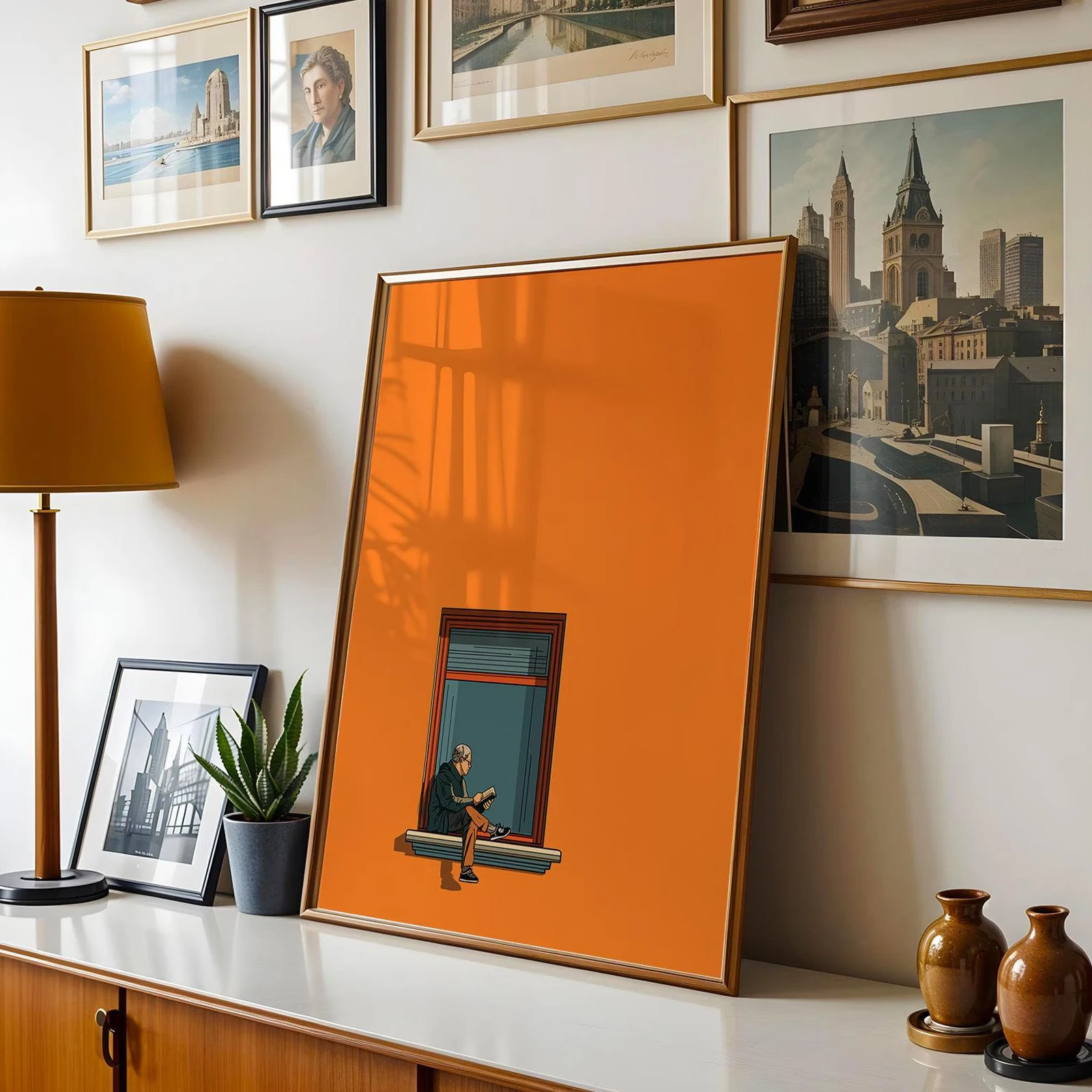 Минималистичный оранжевый постер для декора стен с изображением теплого солнца — идеальный выбор для любителей книг и украшение, которое повышает уровень дофамина.