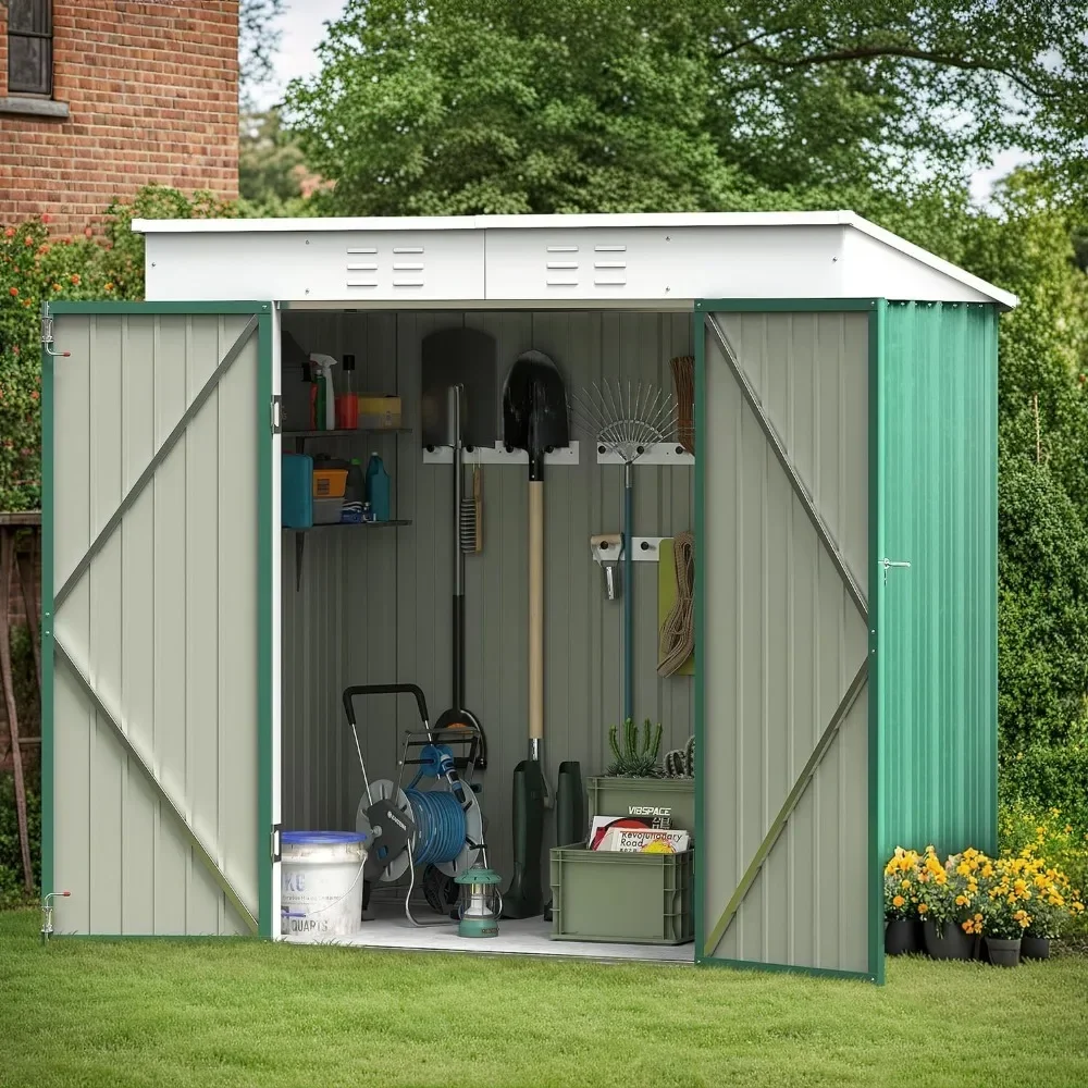 Outdoor Storage Shed All Weather 6FTx8FT Metal Garden Shed with Lockable Double Doors, Sheds & Storage