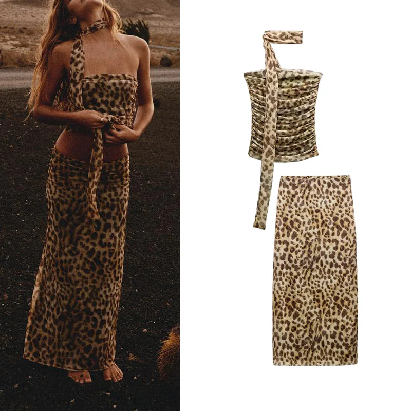 

Spring New Arrival Animal Print Silk Net Top High Waist Bodycon Skirt Fashionable Women's Set Student Uniform Work Outfit