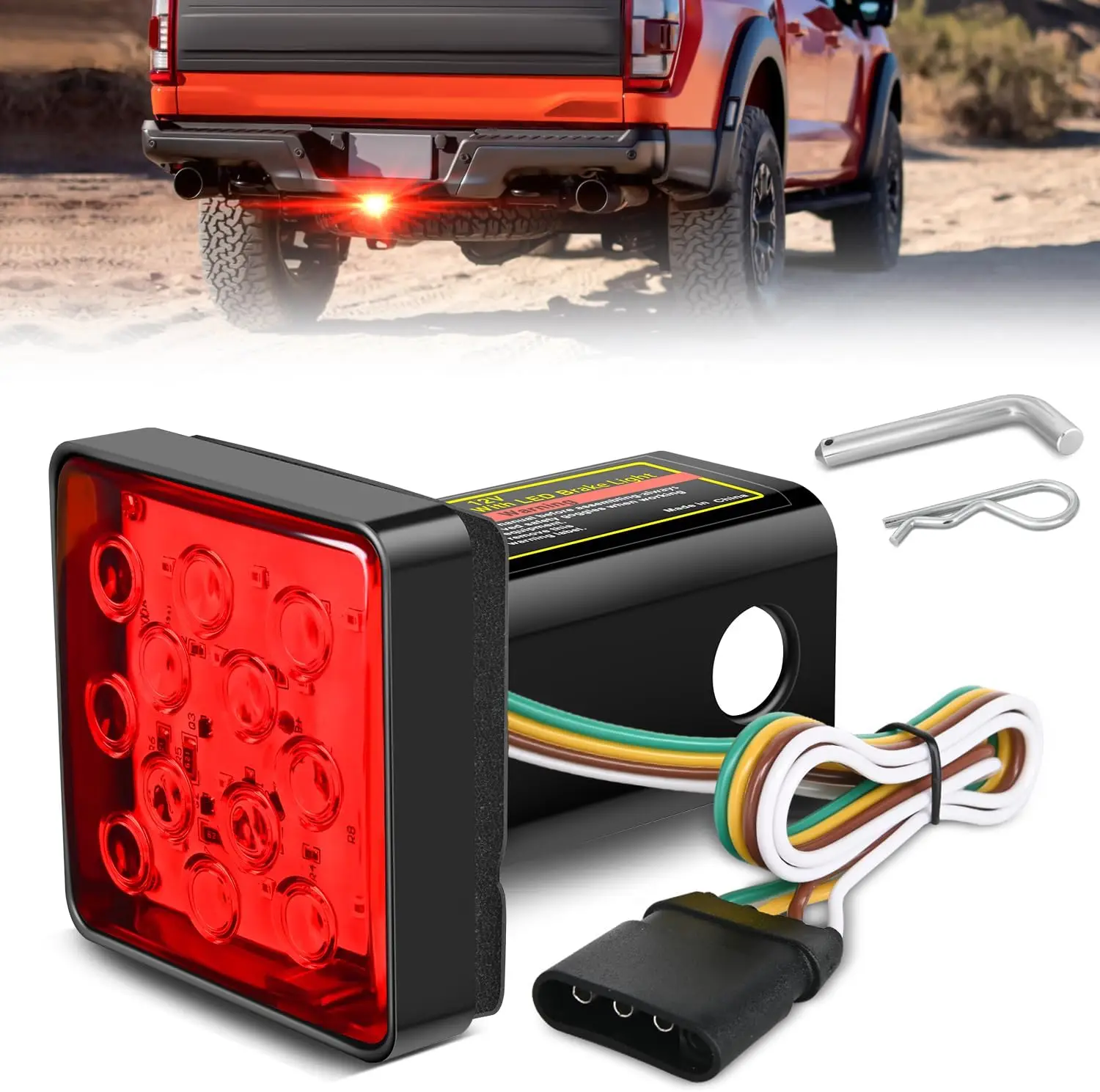 

LED Brake Light Trailer Hitch Cover with Red Lens, 12 LEDs for Towing Truck RV SUV, Fits 2" Receiver