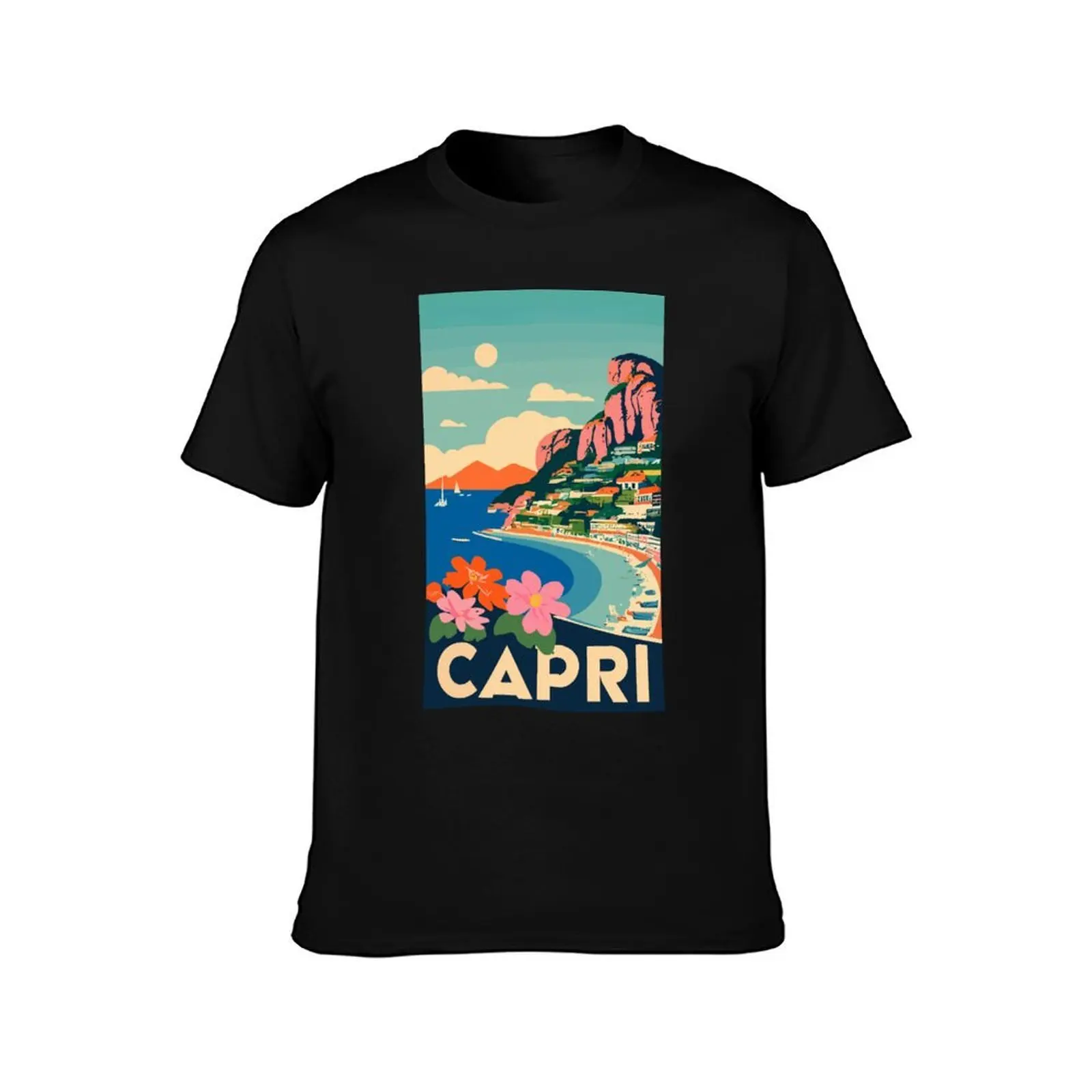 A Vintage Travel Art of Capri - Italy T-Shirt Casual Minimalist Short Sleeve Top T-Shirt