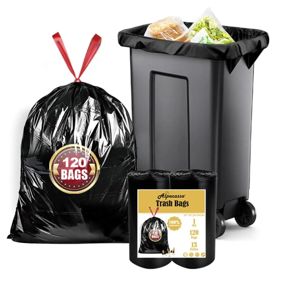 

13 Gallon Trash Bags Heavy Duty 120 Pack Black Garbage Can Liners for Kitchen, Lawn and Leaf, Outdoor, Storage