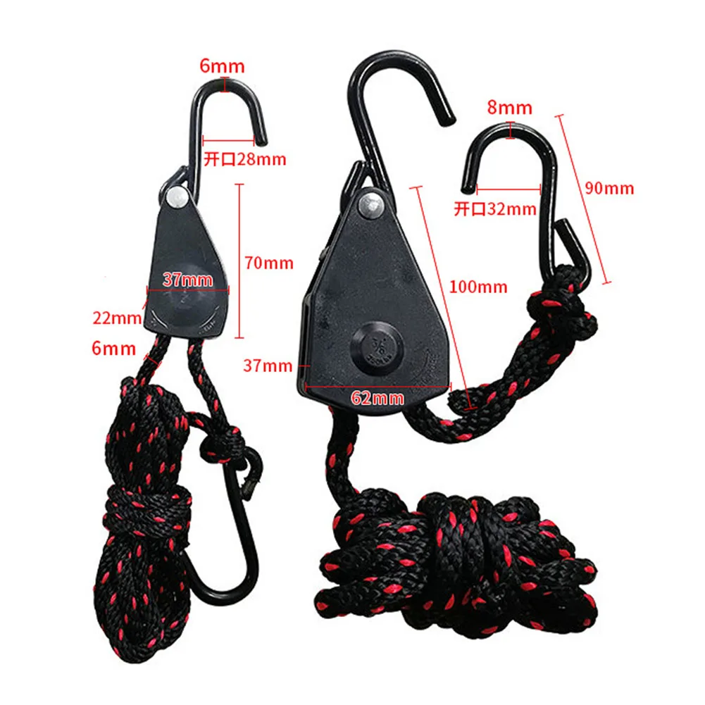 1 Set 1/4 3/8 Inch Pulley Adjustable Rope Fastener Hangers Tensioner Fixed Buckle Lights Lifting Awning Wind Rope Camping Tool