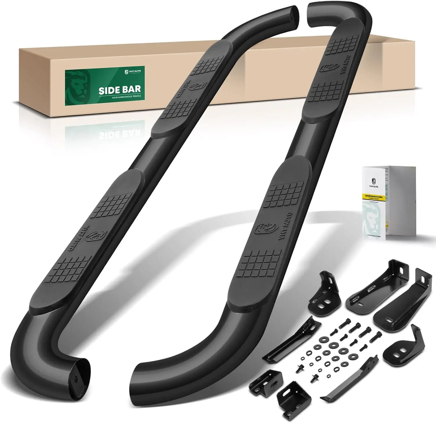 4 Inch Running Boards for 1999-2019 Extended Cab Trucks, Carbon Steel, Black, 90° Oval Bent Ends