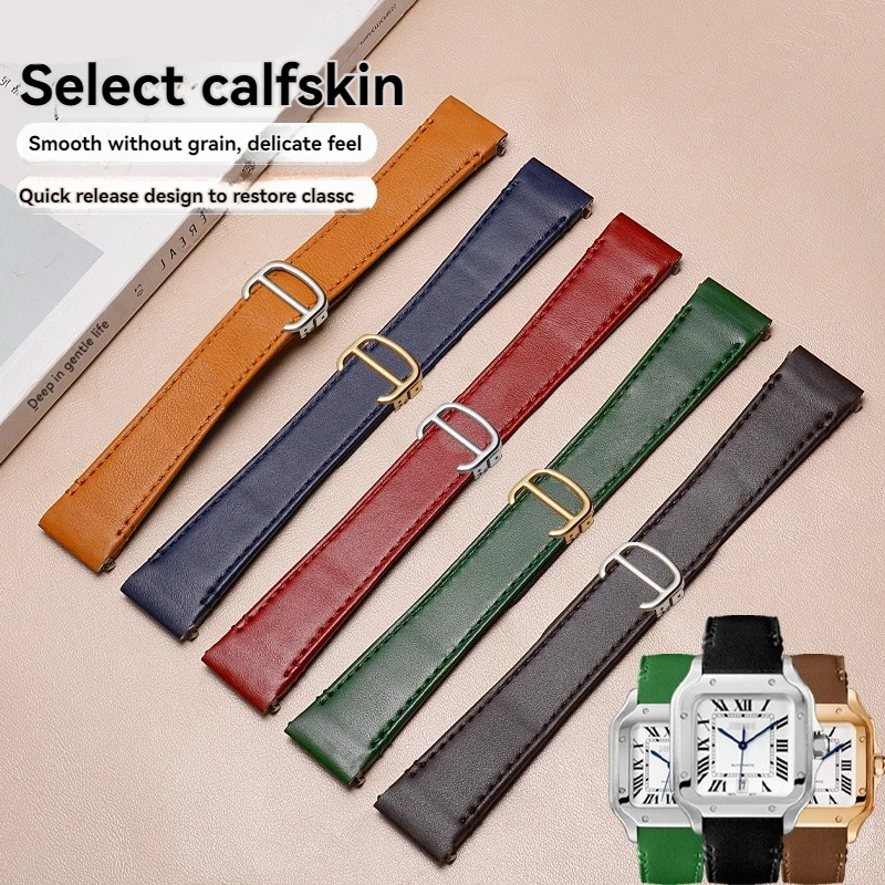 19 مللي متر 21 مللي متر حزام الساعات الجلدية لكارتييه سانتوس الإفراج السريع جديد حزام ساعة اليد WSSA0009 WSSA0010 W20106X8 كبير متوسط حزام الرجال #3