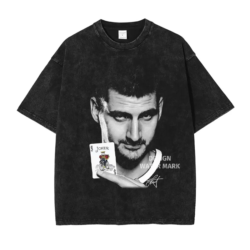 Big Face Basketball Players T Shirt Big Head Vintage Washed Short Sleeve Tops Tee Oversized T-shirt Harajuku Men Clothing Cotton