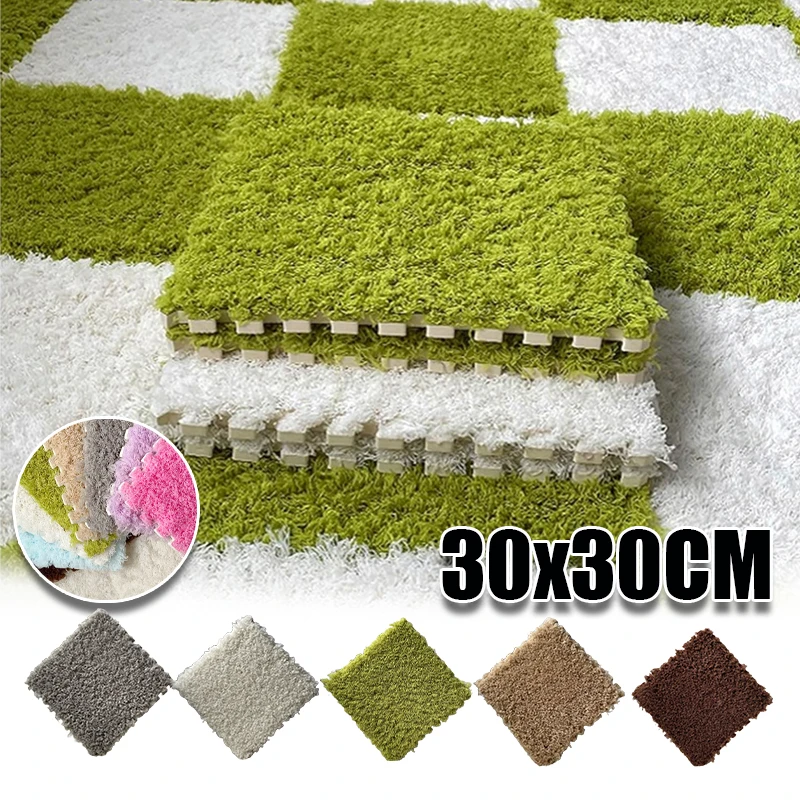 Super Soft Thick Fluffy Coral Fleece Bedroom Carpet Interlocking Puzzle Mat Floor Tiles Soundproof Rug Padding for Home Use
