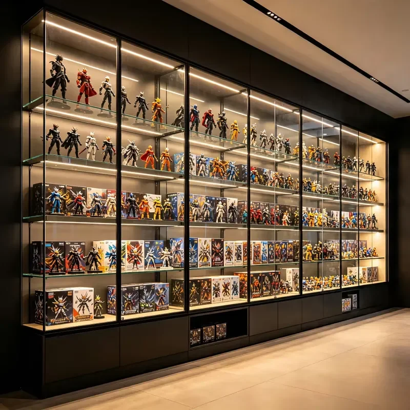 Action Figure Glass Display Case Vertical Glass Cabinet for Cards Collectibles Retail Display