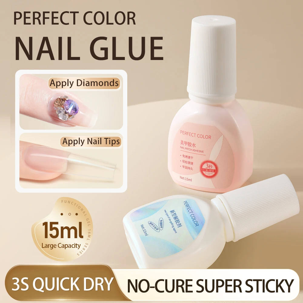 PERFEKTE FARBE 15 ml Nagelkleber zum Aufdrücken der Nägel, starke Nagelspitzen, zum Aufbürsten, langanhaltender Klebstoff, keine Heilung – Detail 2