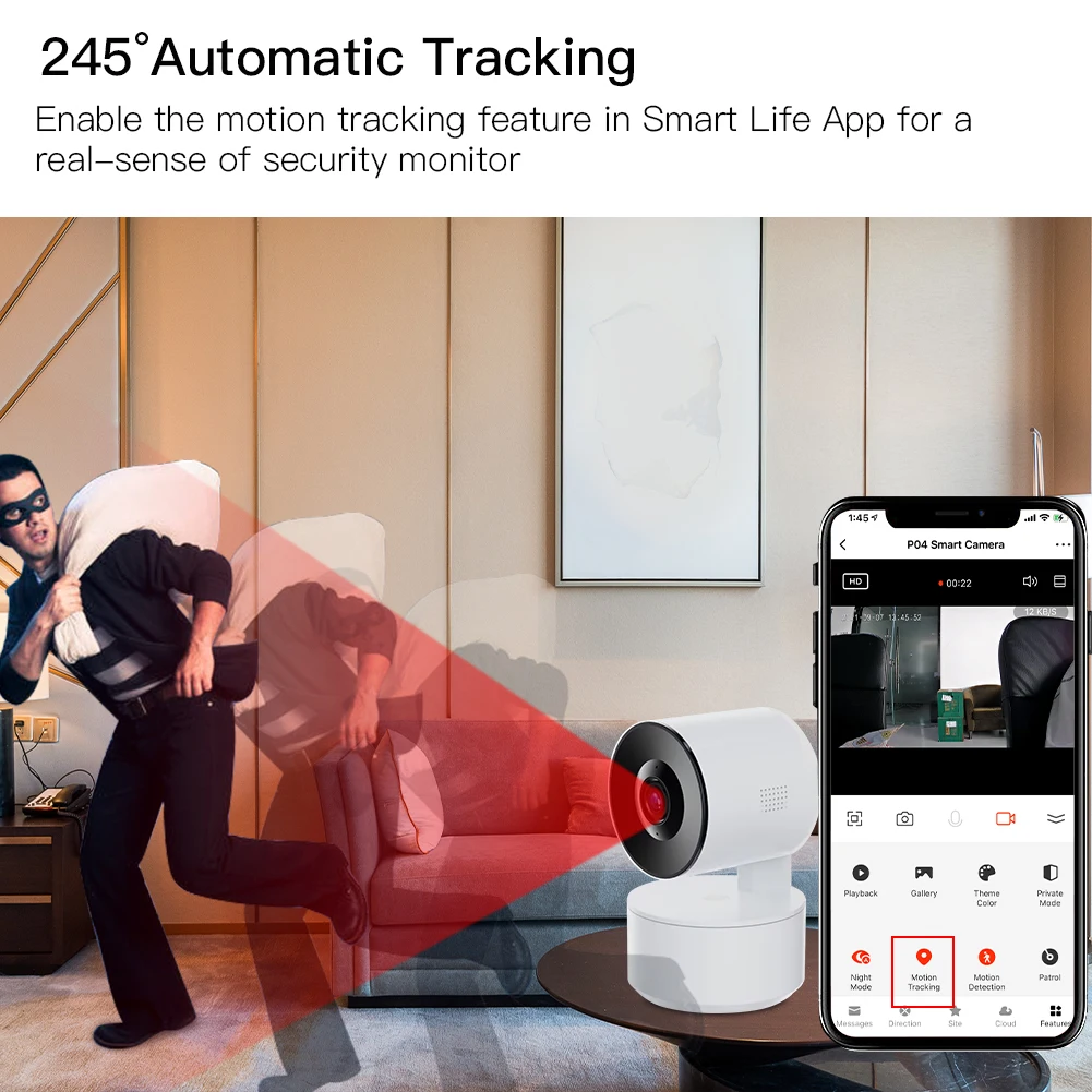 MOES-Câmera de Segurança Sem Fio com Detecção Humana AI, Inteligente, Rastreamento Automático, PTZ, WiFi, IP, 1080P, Controle Remoto, Tuya