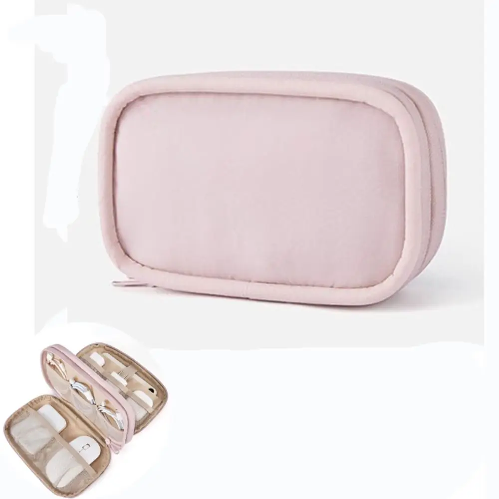 

New Polyester Travel Cable Bag Double Layer Solid Color Digital Storage Pouch Waterproof Zipper Charger Data Cable USB Organizer