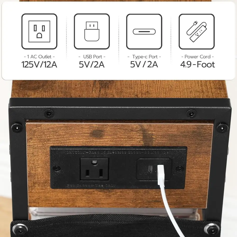 End Table with Charging Station, Small Side Table with Magazine Holder, Nightstand Bede Table, 3-Tier Storage Shel or Small Spac