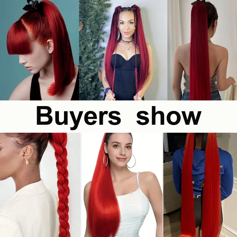 Tie Style Ponytail Extension Straight Ponytail 32 Inch Synthetic Hair Piece, Suitable 's Heat-Resistant (Red)