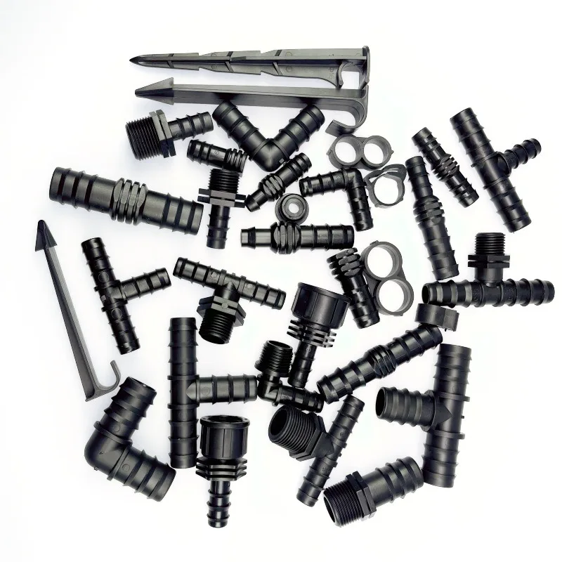 16/20/25 PE Pipe Fittings Barbed Straight Elbow Tee Plug Drip Irrigation Connector