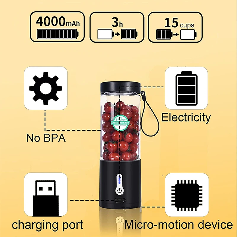 530ML Powerful Portable Blender for Smoothies Shakes USB Rechargeable Food Processor Fruit Mixer Machine Mini Juicer Blender Cup image 6
