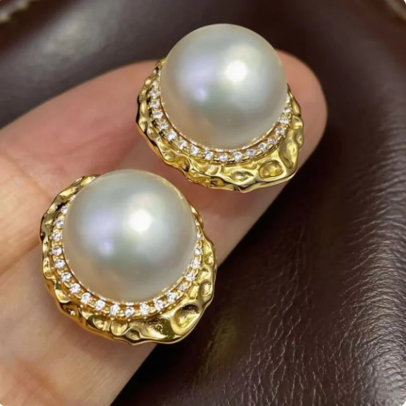 Gorgeous oversized AAAA natural 11-12mm round white South Sea pearl earrings 925 silver
