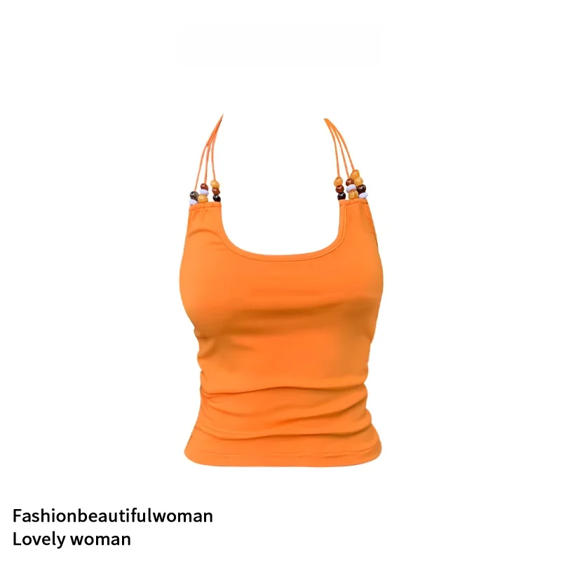 

Летний топ-жилет 2025 с оранжевым дизайном Bubble Eye-ching, бусинами Bal Dopane и бретелями, для женщин больших размеров, повседневная одежда