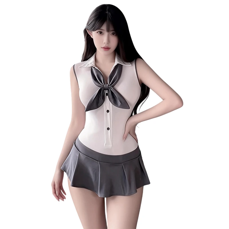 

Костюм-боди в стиле школьной формы с юбкой, комплект для косплея, сексуальное нижнее белье, одежда для ночного клуба, пижама, женское белье