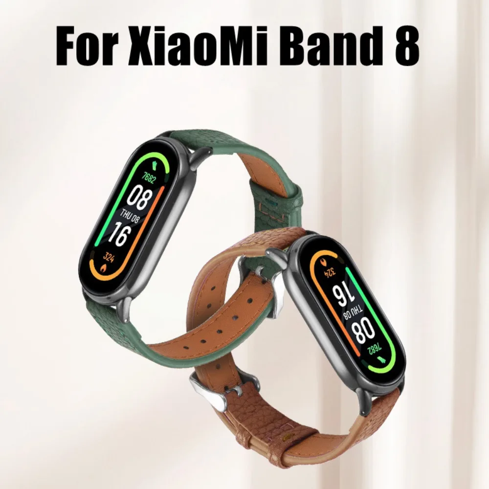 Leather Strap For Xiaomi Mi Band 8 SmartWatch Replacement Wristband Correa Lichee Pattern Needle Buckle Bracelet for Miband 8