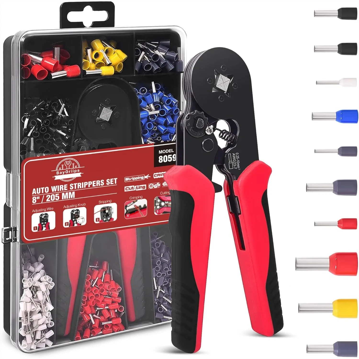

Wire Crimper Tool Kit, Self-adjustable Ratchet Ferrule Crimping Pliers with 1200PCS Connectors, AWG 23-7 Square Crimping Tools