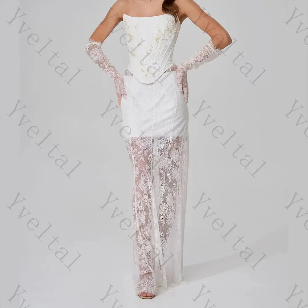 Customized Elegant Temperament Strapless Corset Sleeveless Lace Up Straight Wedding Dresses Exquisite Charming Bridal Gown