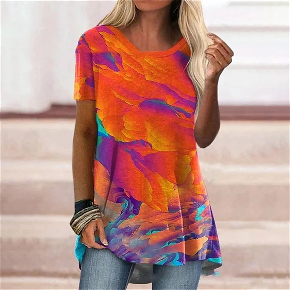 Abstract Painting 3d Printed T-shirt Women Fashion Short Sleeve T-shirt women's clothing short sleeve flower language tree