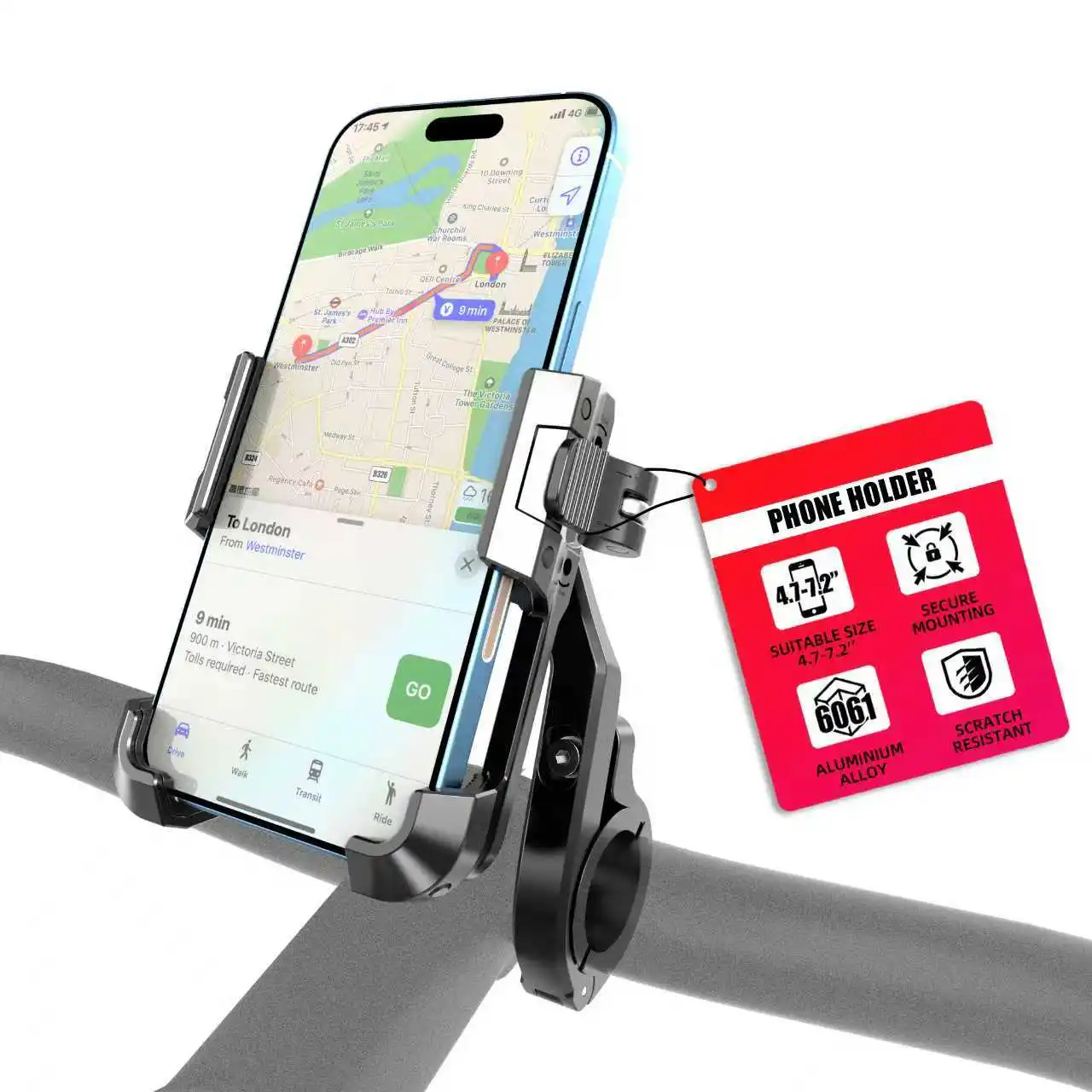Easydo Aluminum Alloy Bike Phone Mount Holder Anti-shake Handlebar Motorcycle Mobile Phone Holder for MTB Electric Scooter
