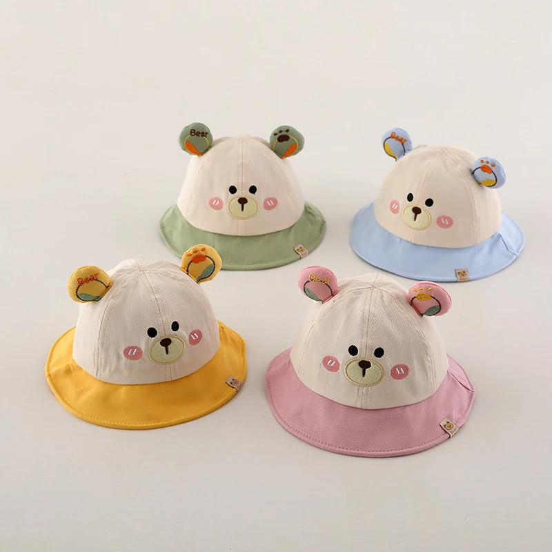 

Cute Cartoon Baby Sunshade Basin Cap Funny Infant Fisherman Hat 6-18M Boy Girl Kids Wide Brim Visors Cotton Children Bucket Hats
